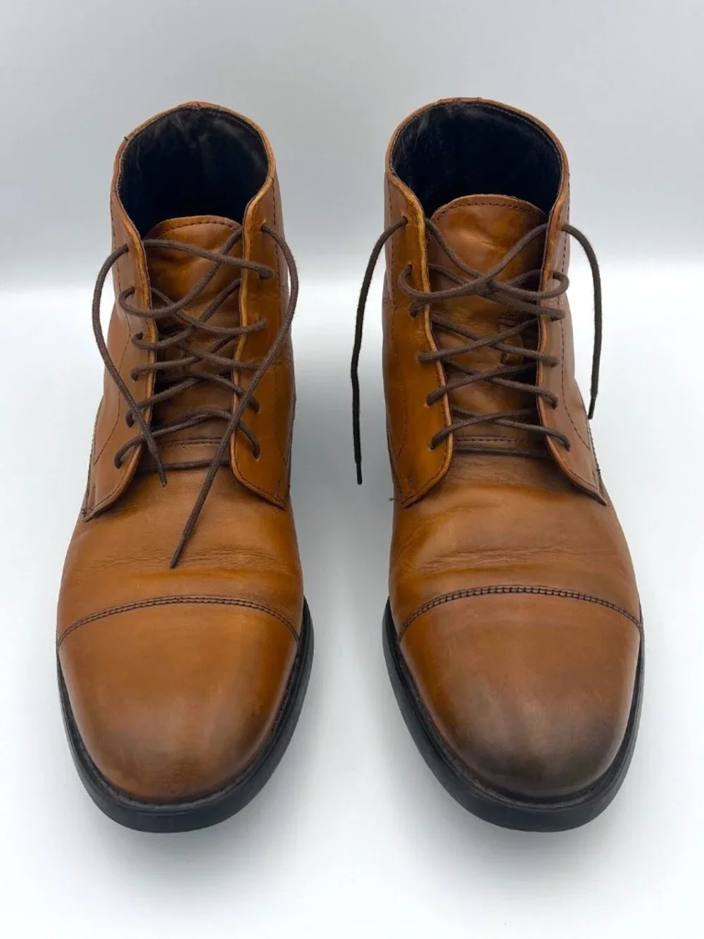 Michael Shannon Brown Leather – Cap-Toe Ankle Boots – Size: Men 10M